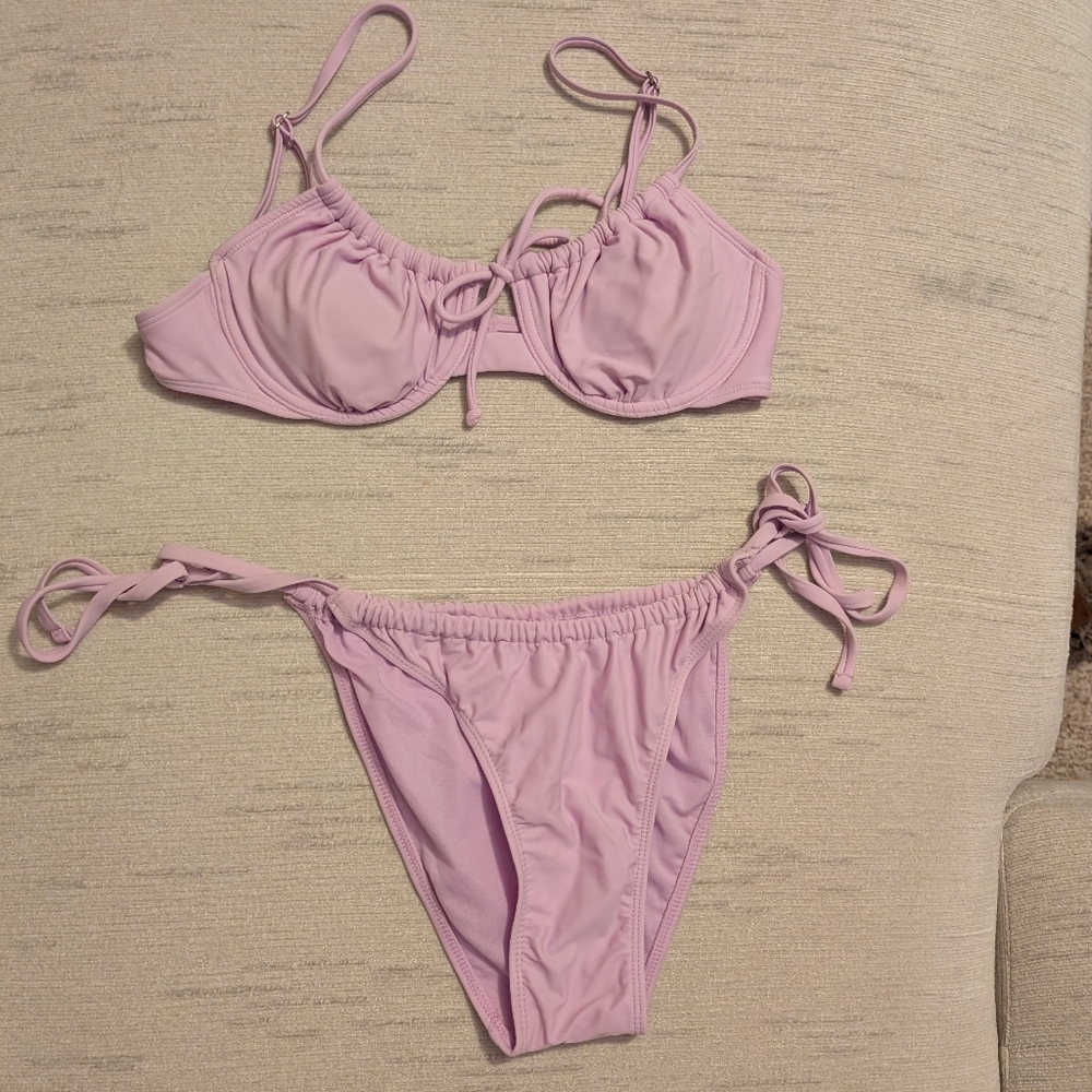Bikini Set Womens Large Lavender Underwire Tie Front Side Tie Swim